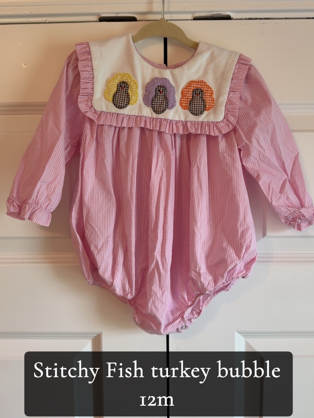 Stitchy Fish Pink Gingham Turkey Bubble One-Piece